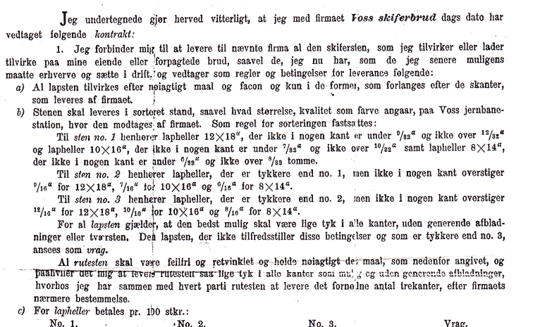 Utsnitt av arbeidskontrakten frå 1895